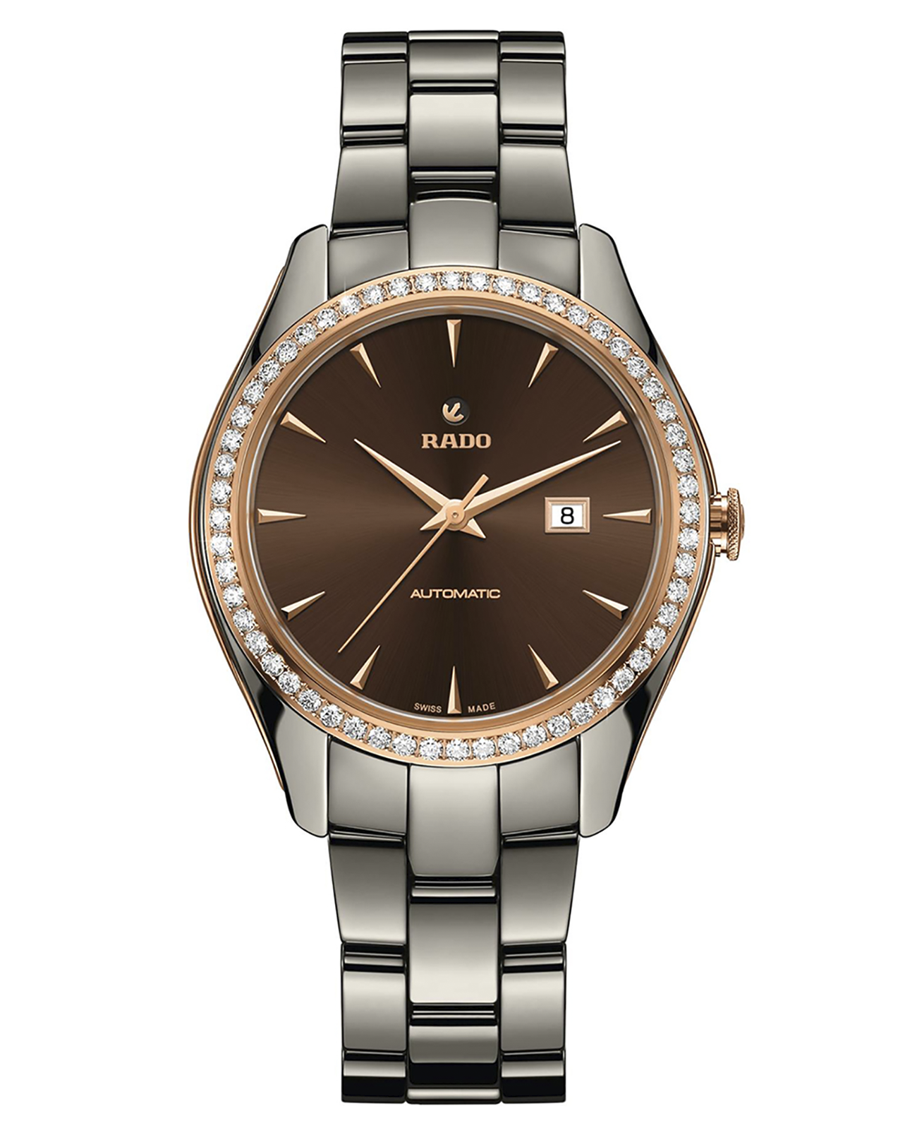 Rado Rado Hyperchrome Diamonds R32052302 Automatic R32052302 механические женские часы коричневый циферблат, браслет плазменная керамика + ceramos™ — вид спереди